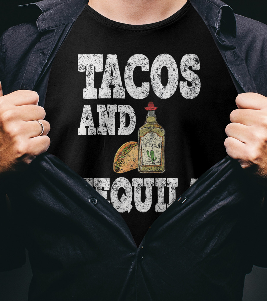 Tacos And Tequila With Bottle And Sombrero For Cinco De Mayo T-Shirt