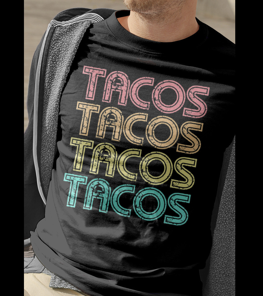 Vintage Retro Tacos Tuesday Mexican Tacos Multicolor T-Shirt