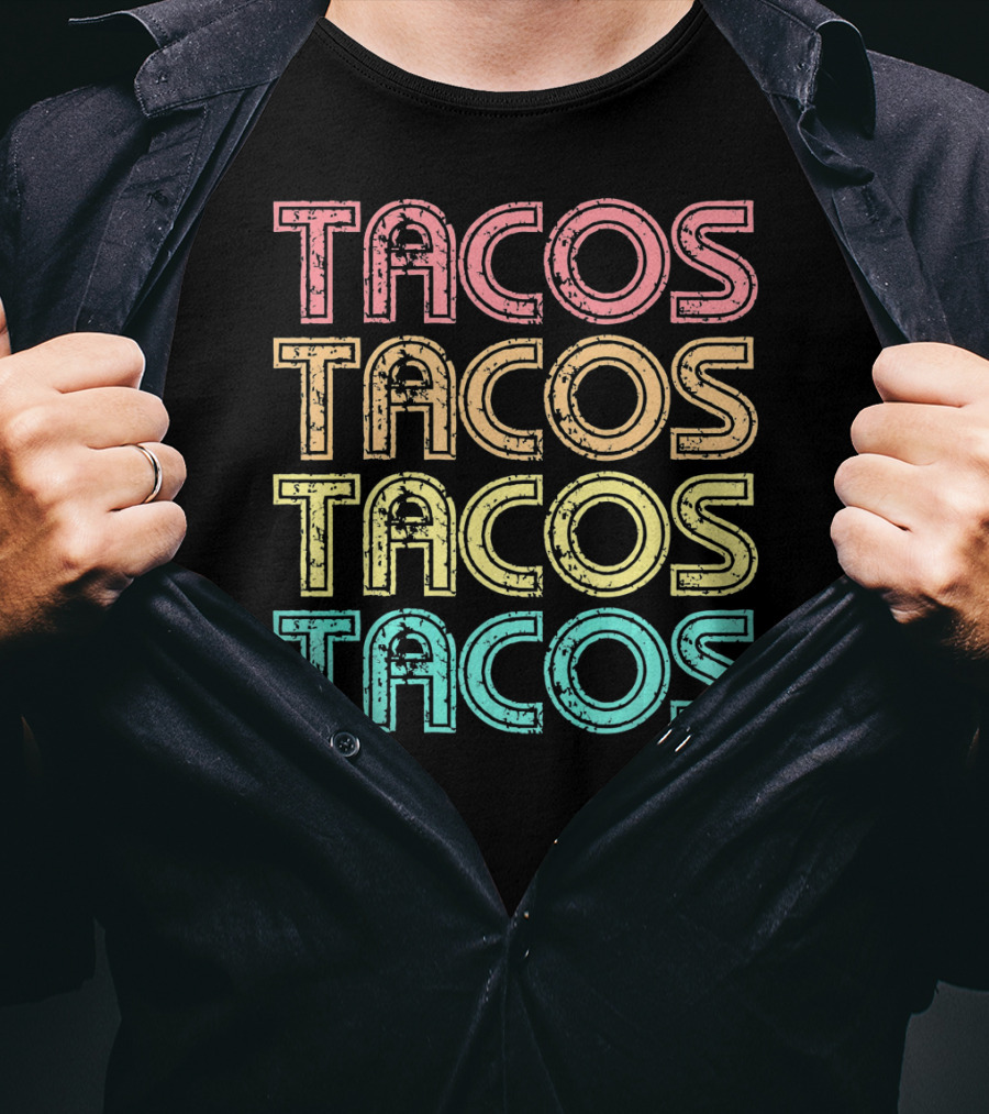 Vintage Retro Tacos Tuesday Mexican Tacos Multicolor T-Shirt