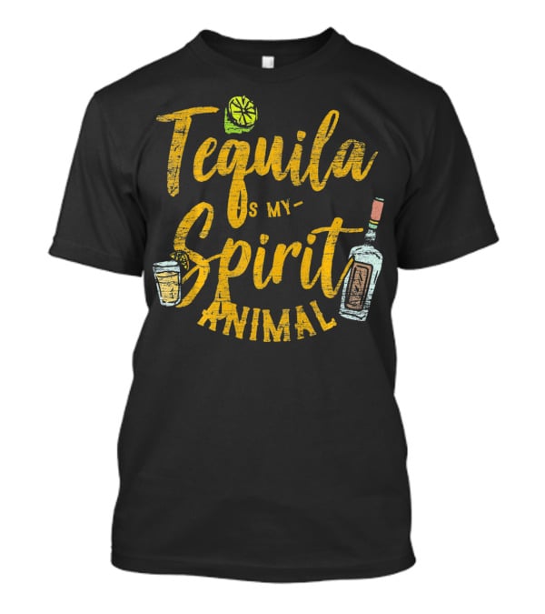Tequila Is My Spirit Animal Lime Glass Bottle T-Shirt