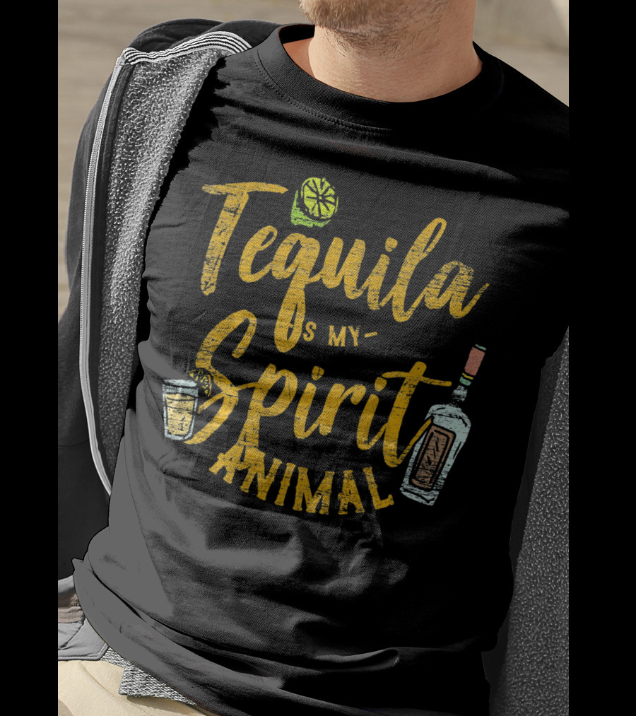 Tequila Is My Spirit Animal Lime Glass Bottle T-Shirt
