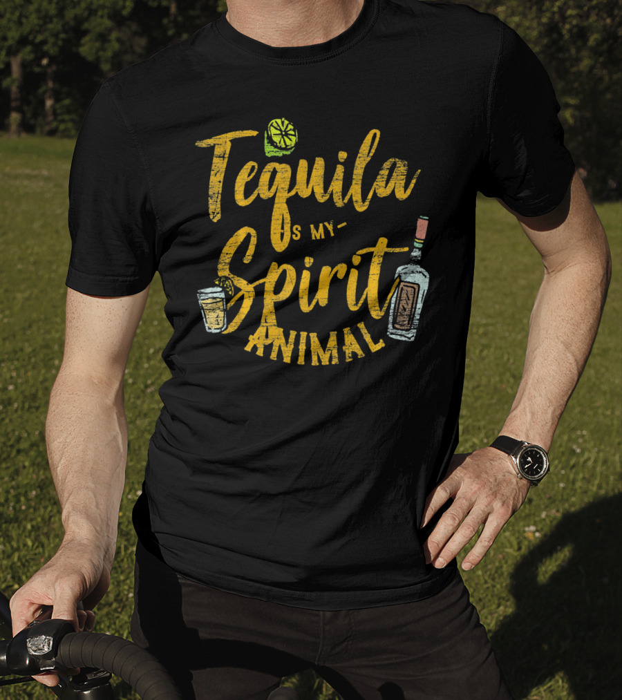 Tequila Is My Spirit Animal Lime Glass Bottle T-Shirt