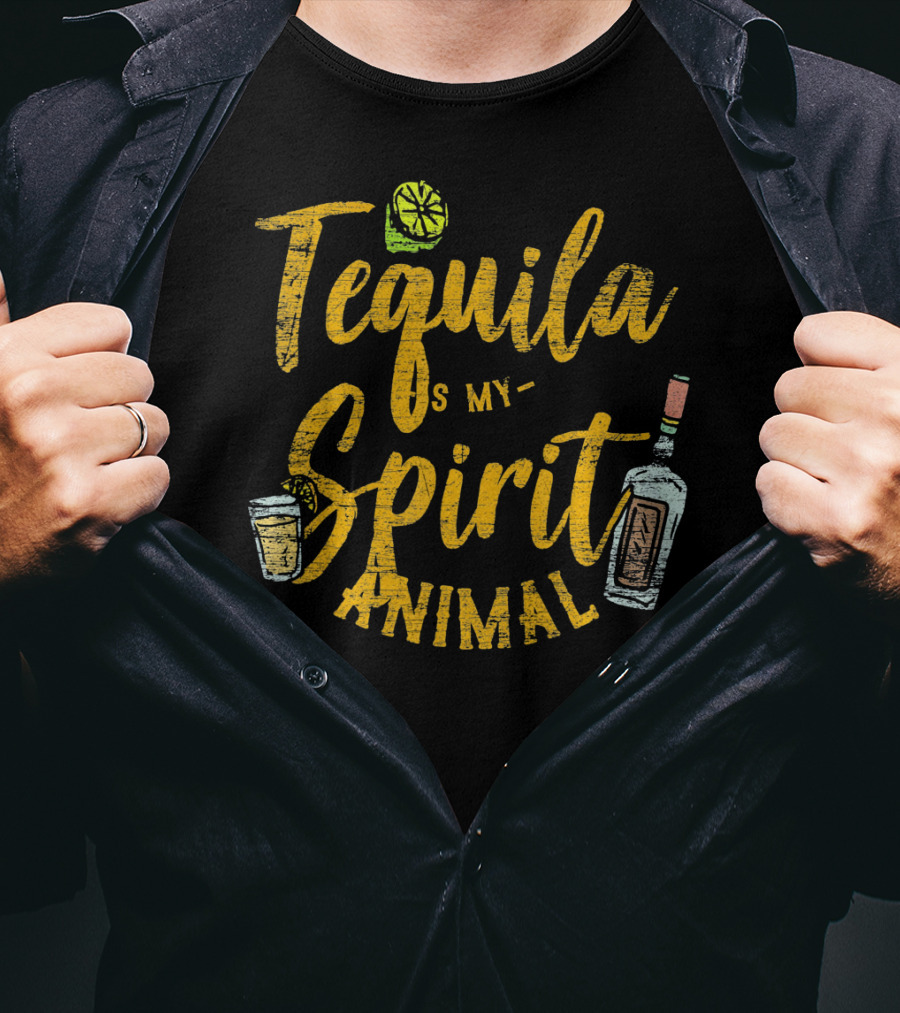 Tequila Is My Spirit Animal Lime Glass Bottle T-Shirt