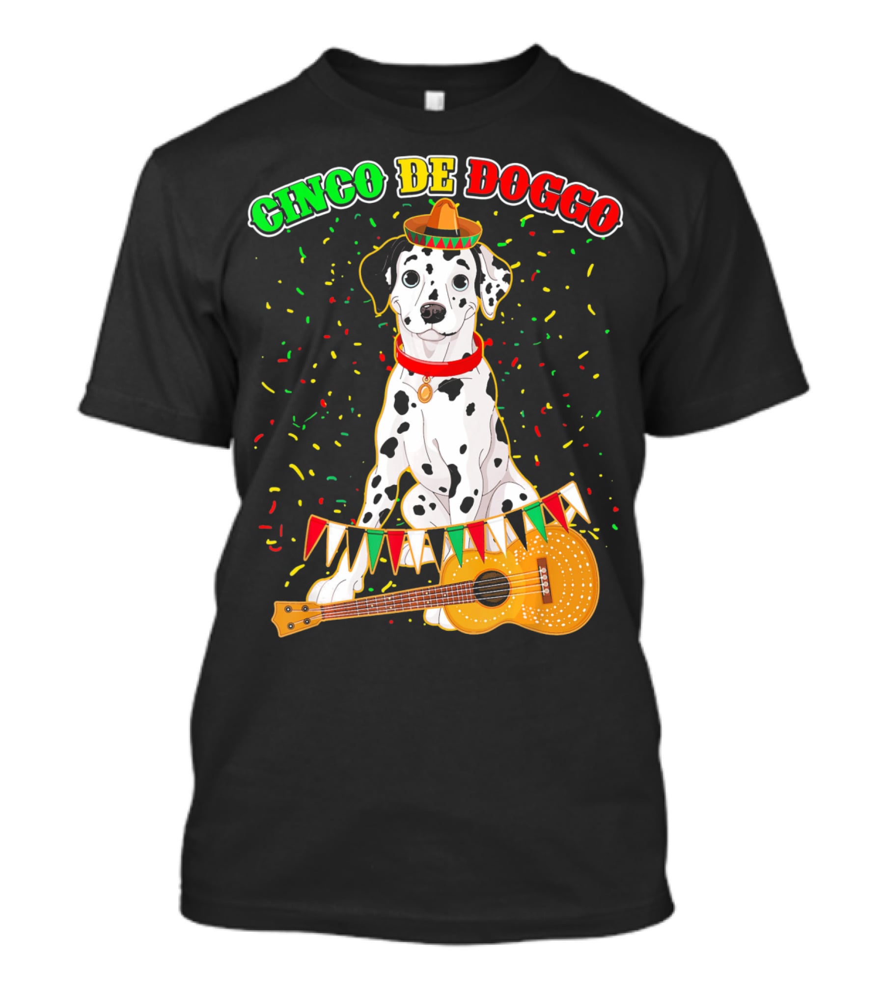 Cinco De Doggo Dalmatian Sombrero Guitar Confetti T-Shirt