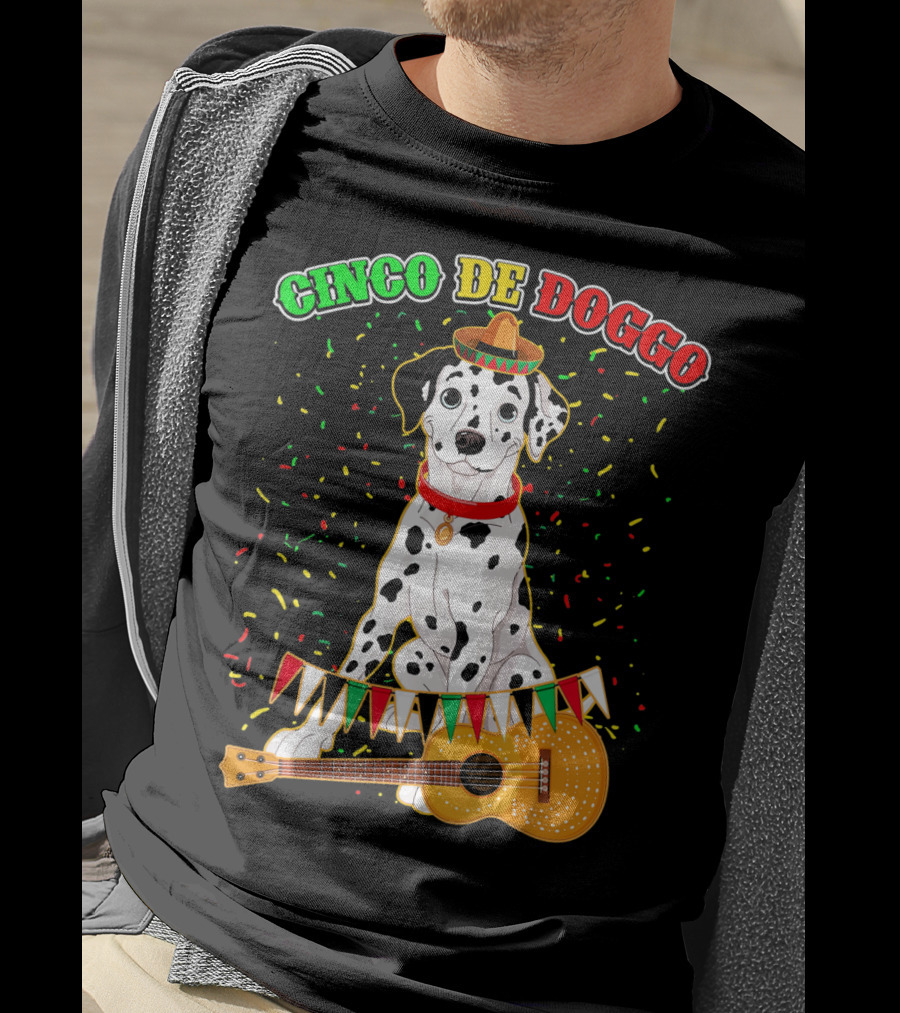 Cinco De Doggo Dalmatian Sombrero Guitar Confetti T-Shirt