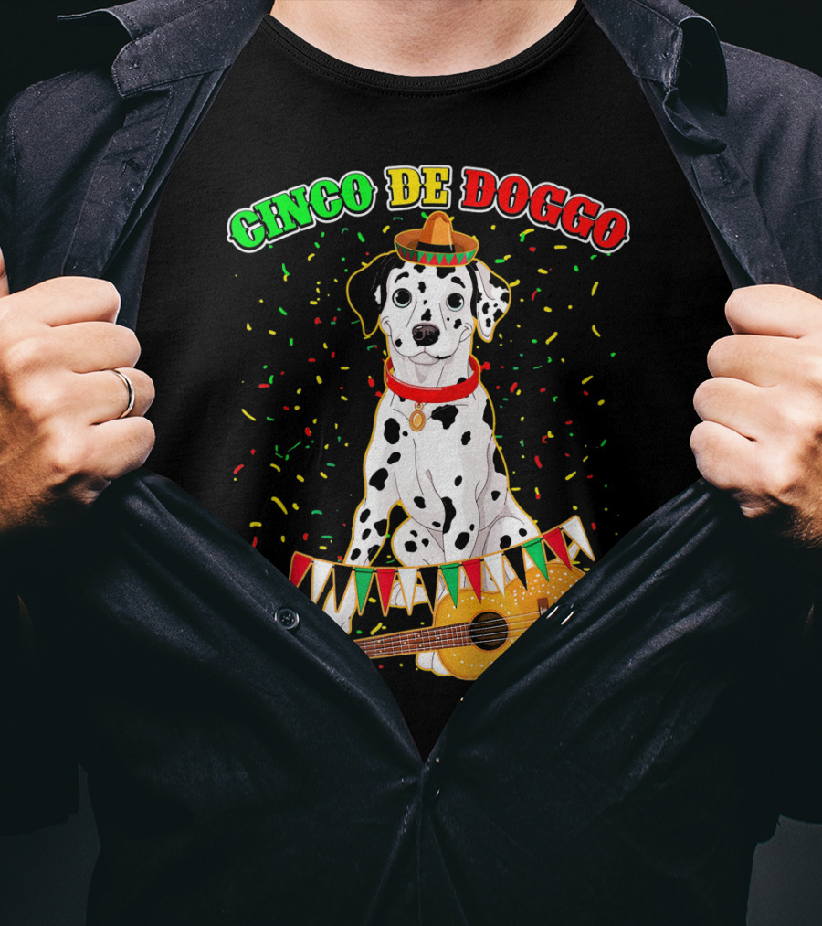 Cinco De Doggo Dalmatian Sombrero Guitar Confetti T-Shirt