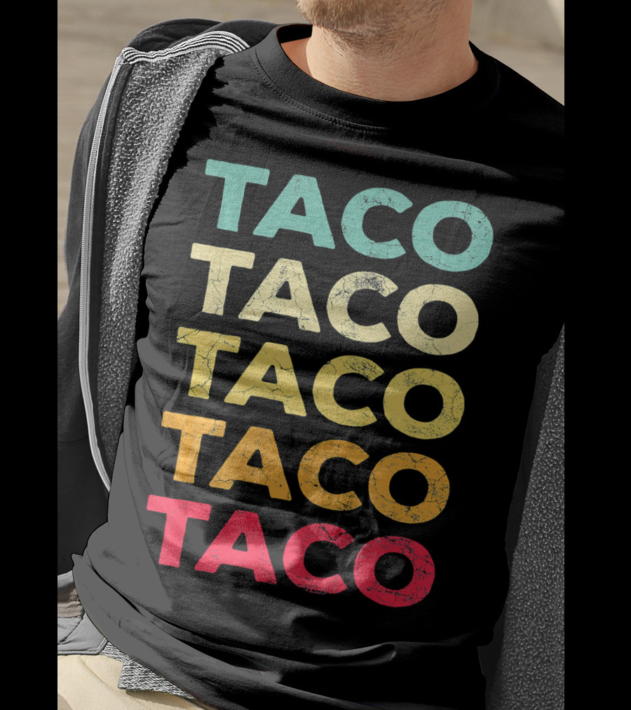 Retro Taco Tuesday Cinco De Mayo Celebration Multicolored Textured Typography T-Shirt