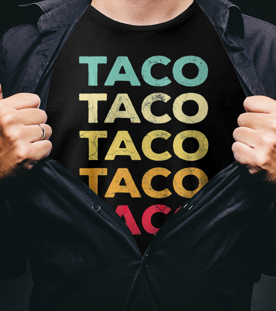Retro Taco Tuesday Cinco De Mayo Celebration Multicolored Textured Typography T-Shirt