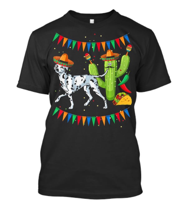 Sombrero Dalmatian Cactus Maracas Taco Fiesta Mexico Cinco De Mayo T-Shirt