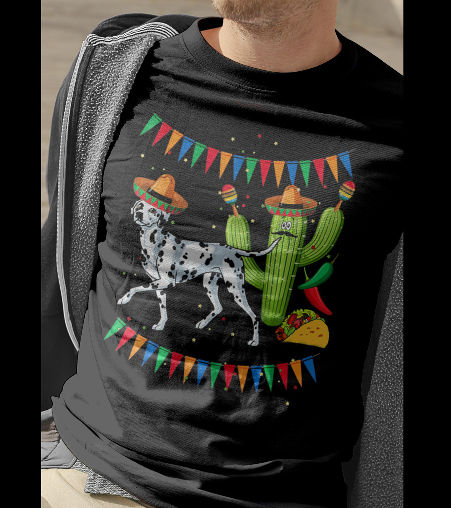 Sombrero Dalmatian Cactus Maracas Taco Fiesta Mexico Cinco De Mayo T-Shirt