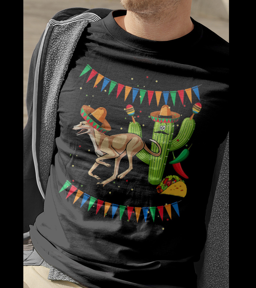 Sombrero Greyhound Dog Mexico Cinco De Mayo Cactus Taco Fiesta T-Shirt