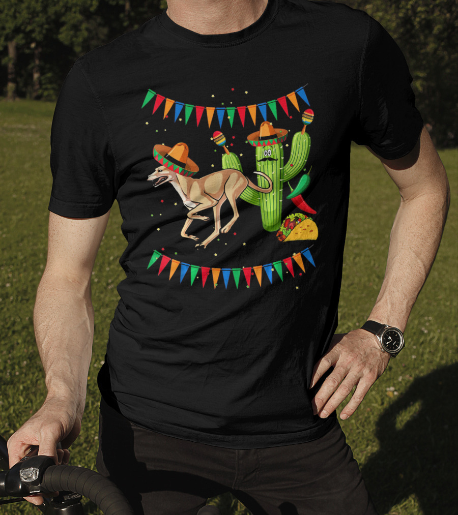 Sombrero Greyhound Dog Mexico Cinco De Mayo Cactus Taco Fiesta T-Shirt