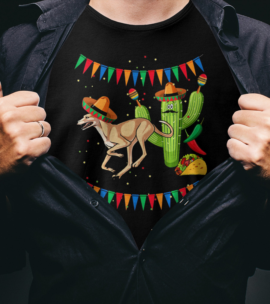 Sombrero Greyhound Dog Mexico Cinco De Mayo Cactus Taco Fiesta T-Shirt