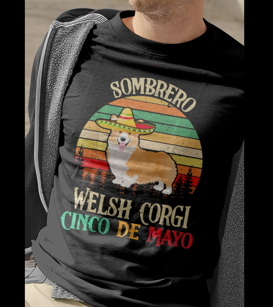 Sombrero Welsh Corgi Cinco De Mayo Vintage Sunset T-Shirt