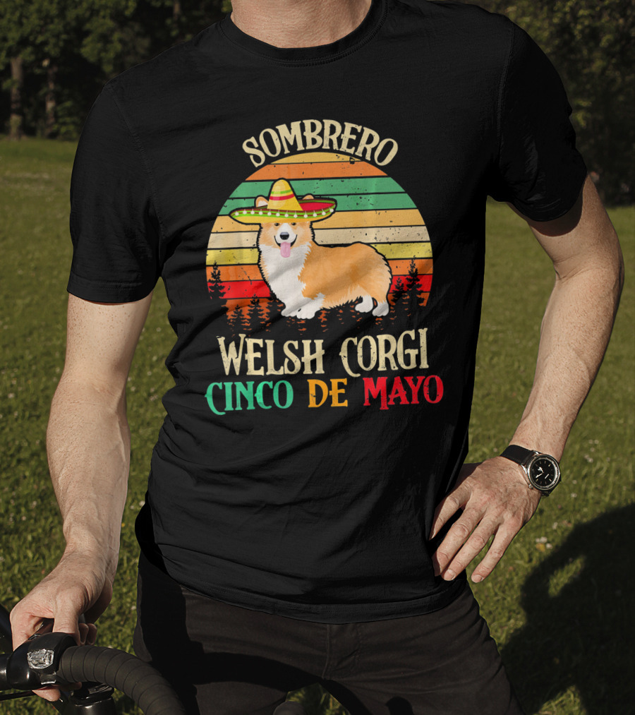 Sombrero Welsh Corgi Cinco De Mayo Vintage Sunset T-Shirt