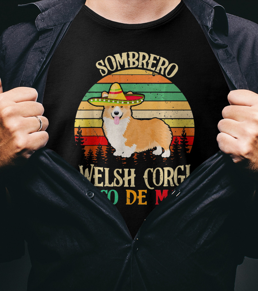 Sombrero Welsh Corgi Cinco De Mayo Vintage Sunset T-Shirt