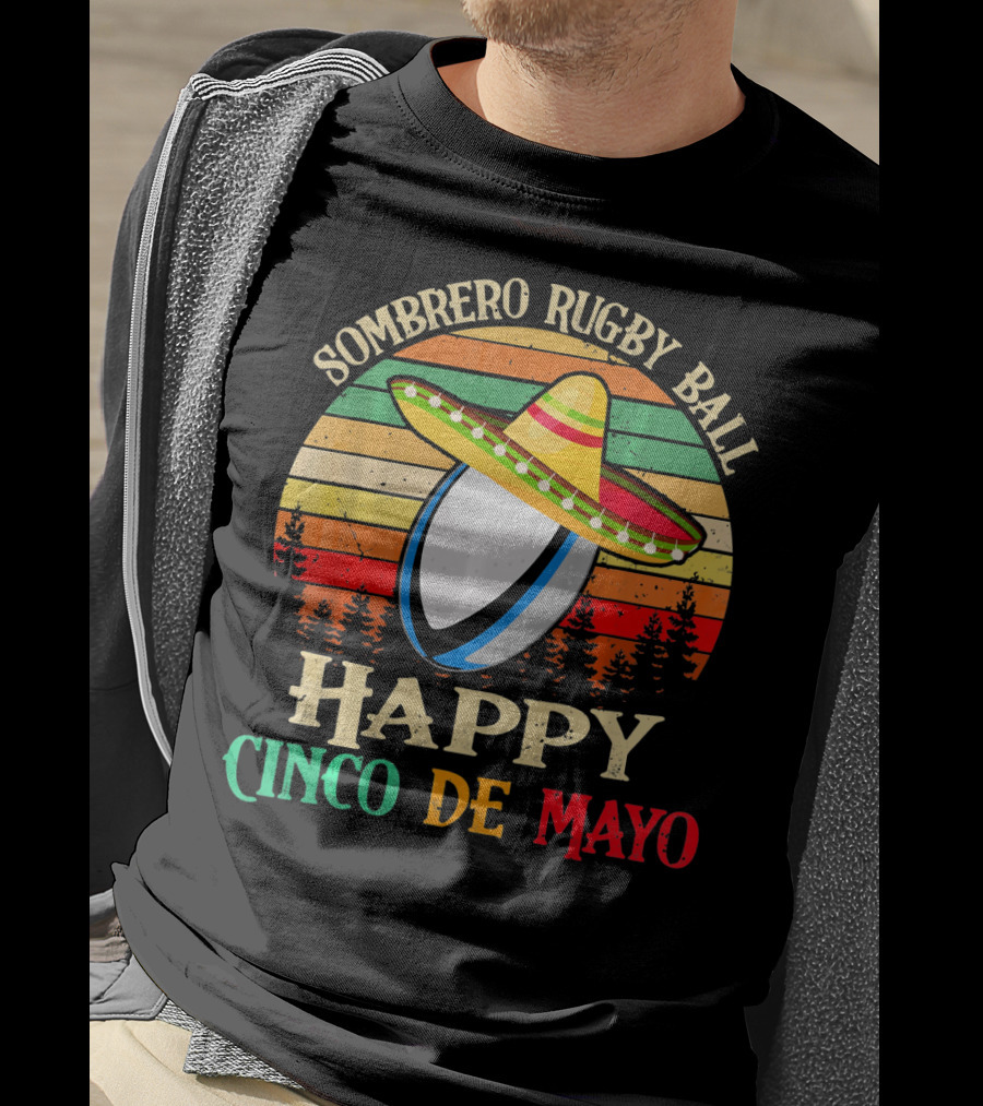 Sombrero Rugby Ball Happy Cinco De Mayo T-Shirt