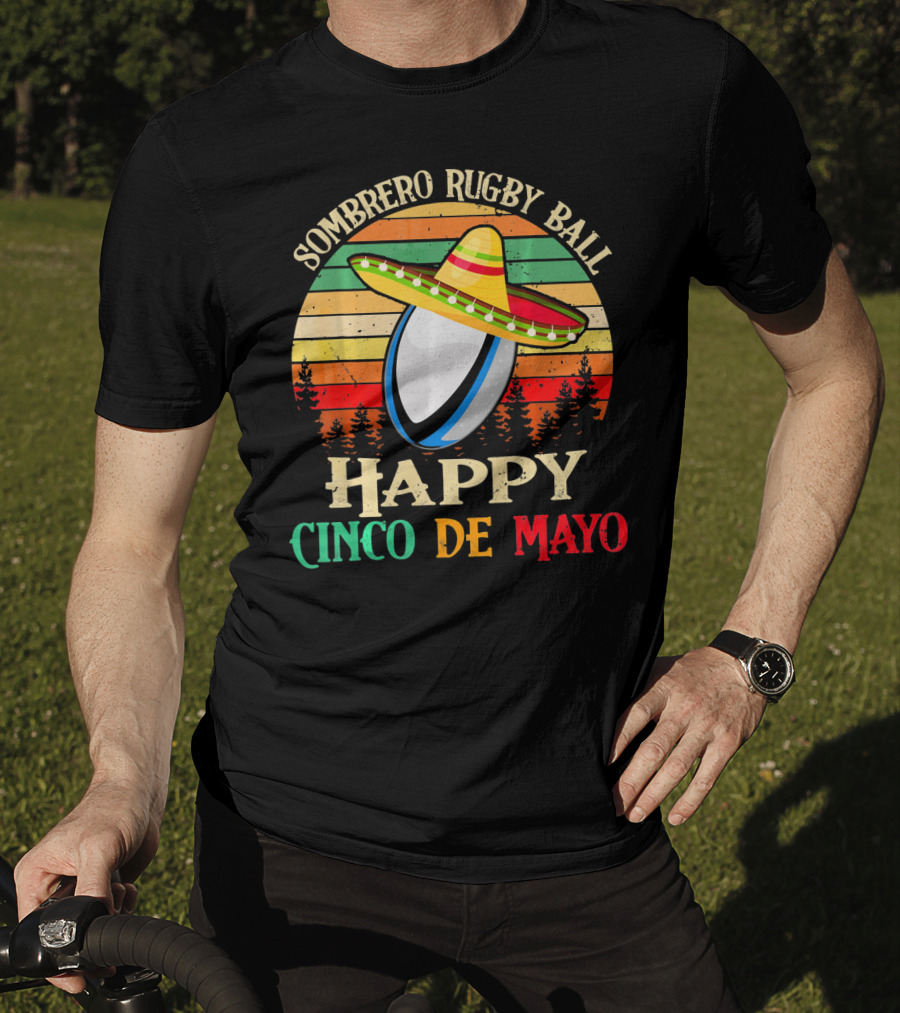 Sombrero Rugby Ball Happy Cinco De Mayo T-Shirt