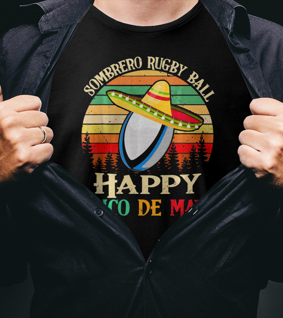 Sombrero Rugby Ball Happy Cinco De Mayo T-Shirt