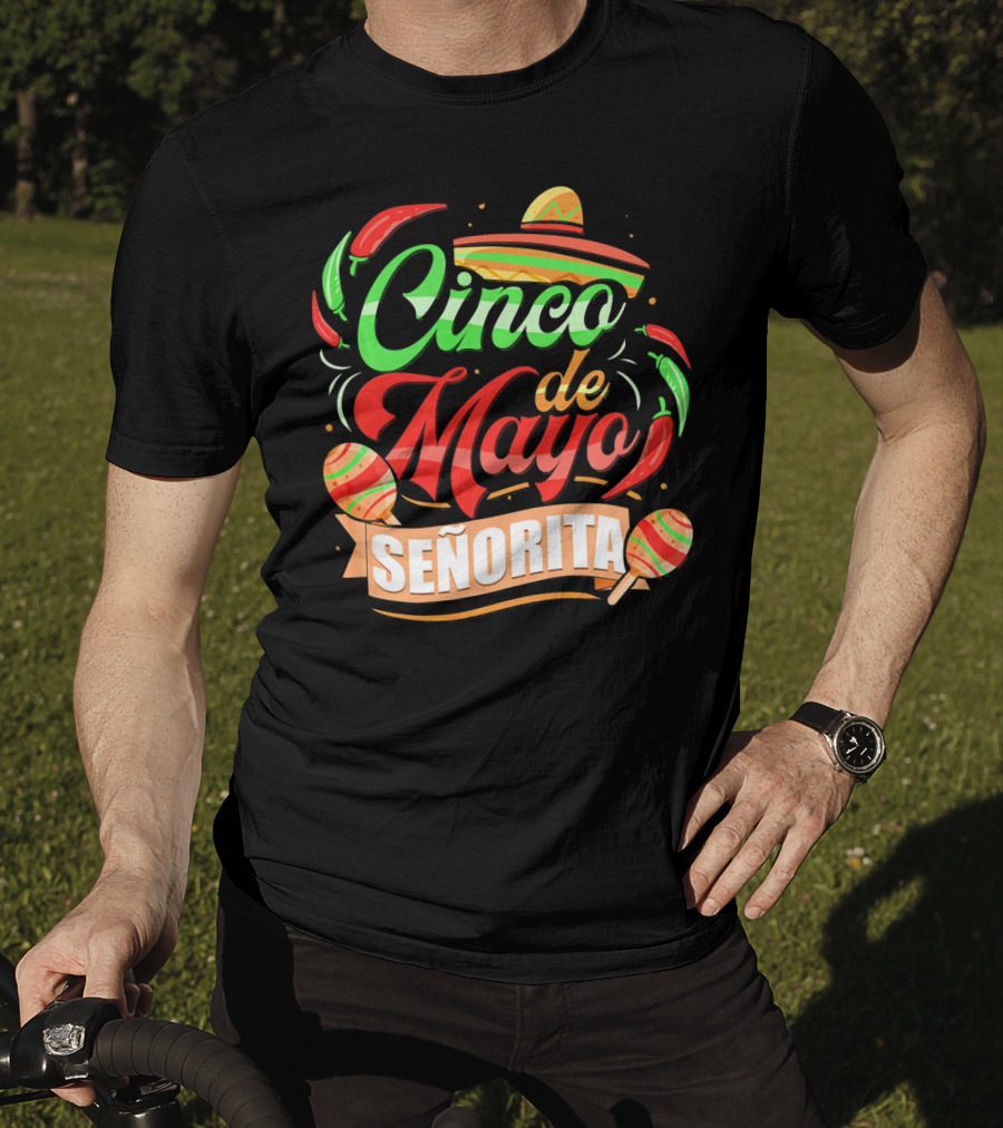 Cinco De Mayo Senorita Sombrero Maracas Chiles T-Shirt