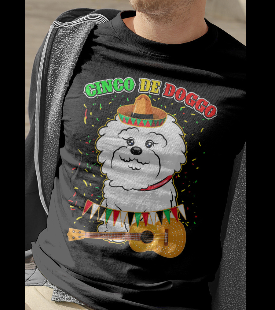 Cinco De Doggo Bichon Frise With Sombrero And Guitar T-Shirt