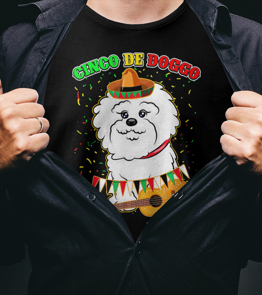 Cinco De Doggo Bichon Frise With Sombrero And Guitar T-Shirt