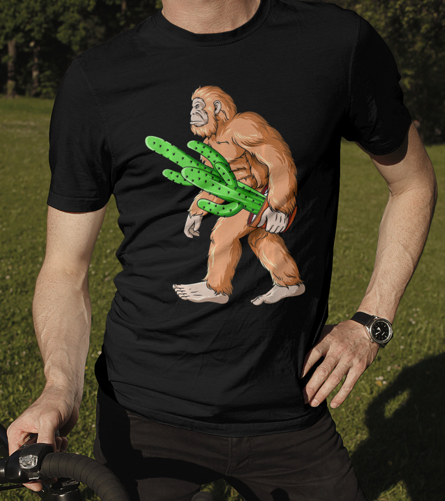 Bigfoot Carrying Cactus Sasquatch Mexico T-Shirt