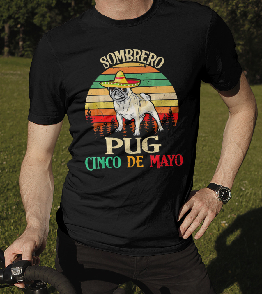 Sombrero Pug Cinco De Mayo Retro Stripes T-Shirt