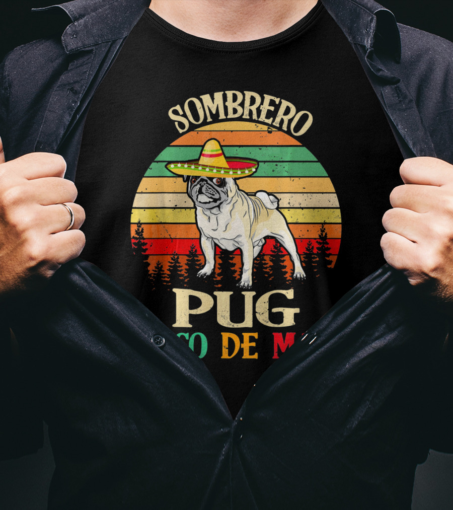 Sombrero Pug Cinco De Mayo Retro Stripes T-Shirt