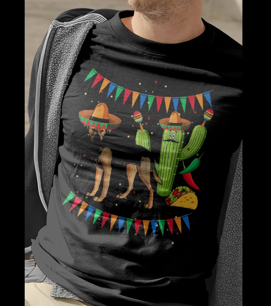 Sombrero Border Terrier Dog Mexico Cinco De Mayo Cactus Taco Fiesta T-Shirt