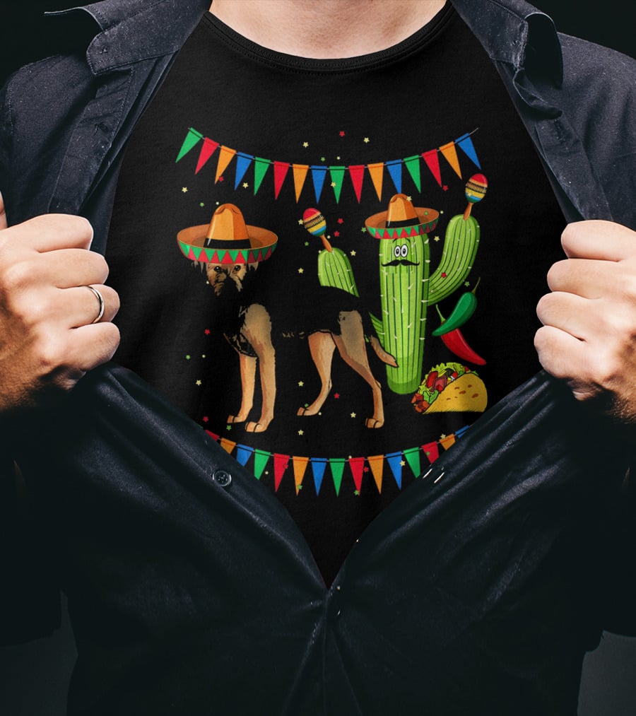Sombrero Border Terrier Dog Mexico Cinco De Mayo Cactus Taco Fiesta T-Shirt