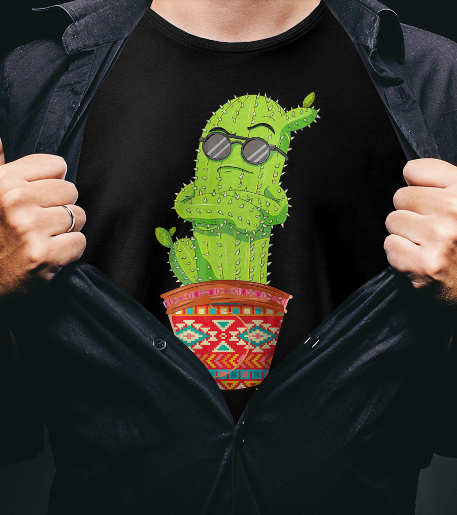 Cinco De Mayo Cool Cactus With Sunglasses In Mexican Pot T-Shirt