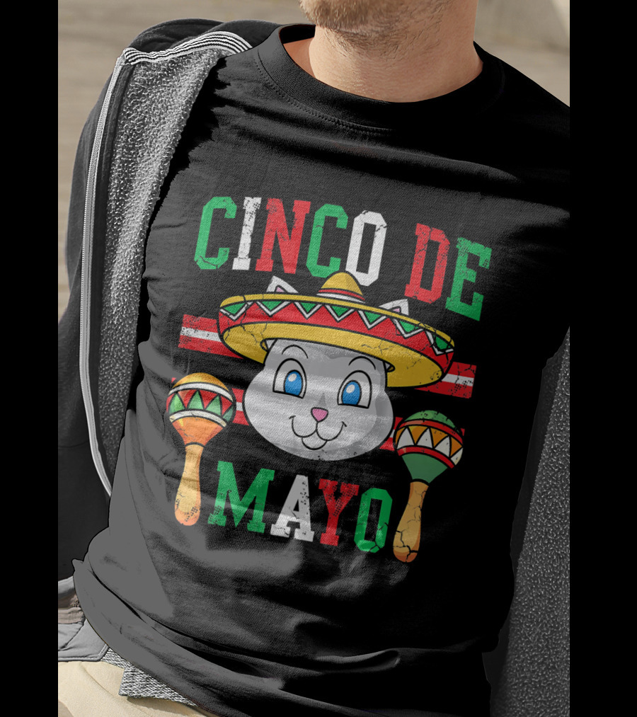 Cinco De Mayo Cat With Sombrero And Maracas T-Shirt