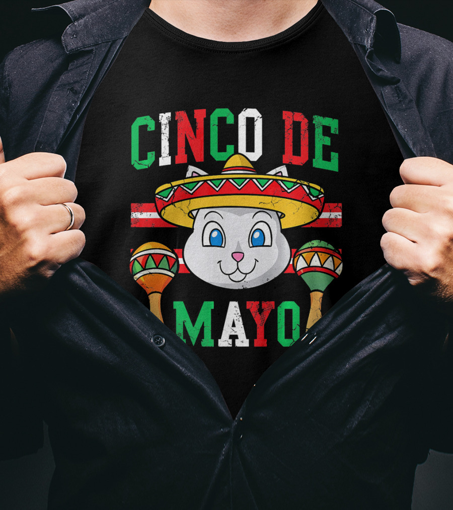 Cinco De Mayo Cat With Sombrero And Maracas T-Shirt