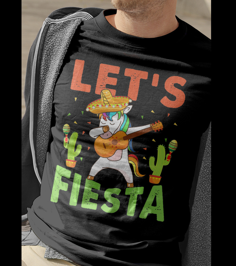 Let's Fiesta Unicorn Guitar Sombrero Cactus Cinco DE Mayo T-Shirt