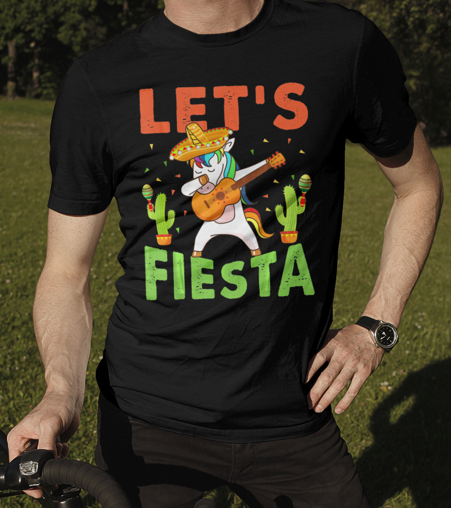 Let's Fiesta Unicorn Guitar Sombrero Cactus Cinco DE Mayo T-Shirt