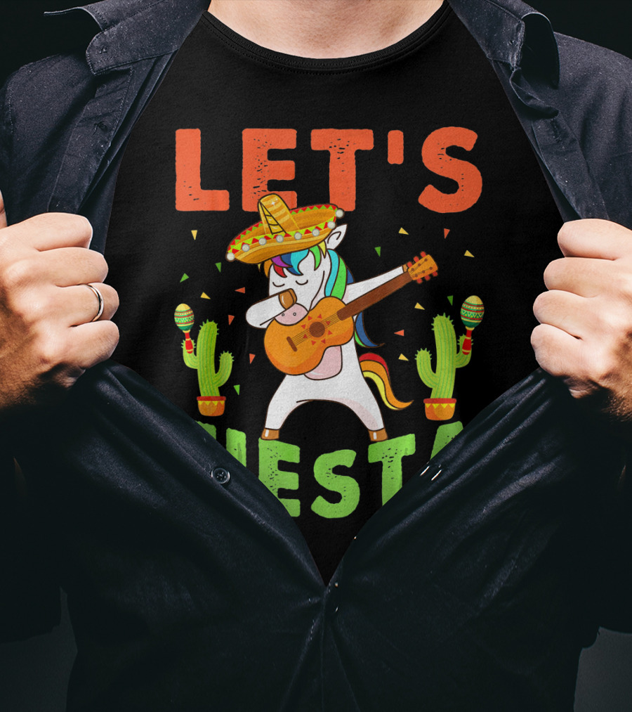 Let's Fiesta Unicorn Guitar Sombrero Cactus Cinco DE Mayo T-Shirt