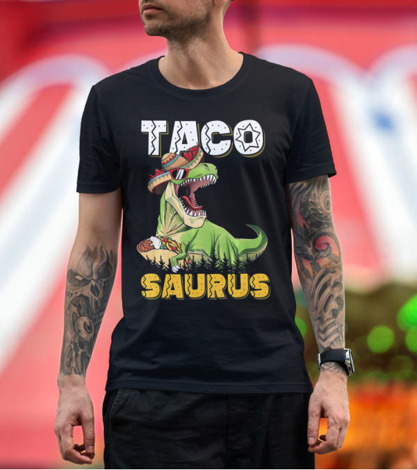 Premium T-Shirt: Taco Tacosaurus Cinco Dinosaur in Sombrero with Taco T-Shirt Taco Tacosaurus Cinco Dinosaur in Sombrero with Taco T-Shirt