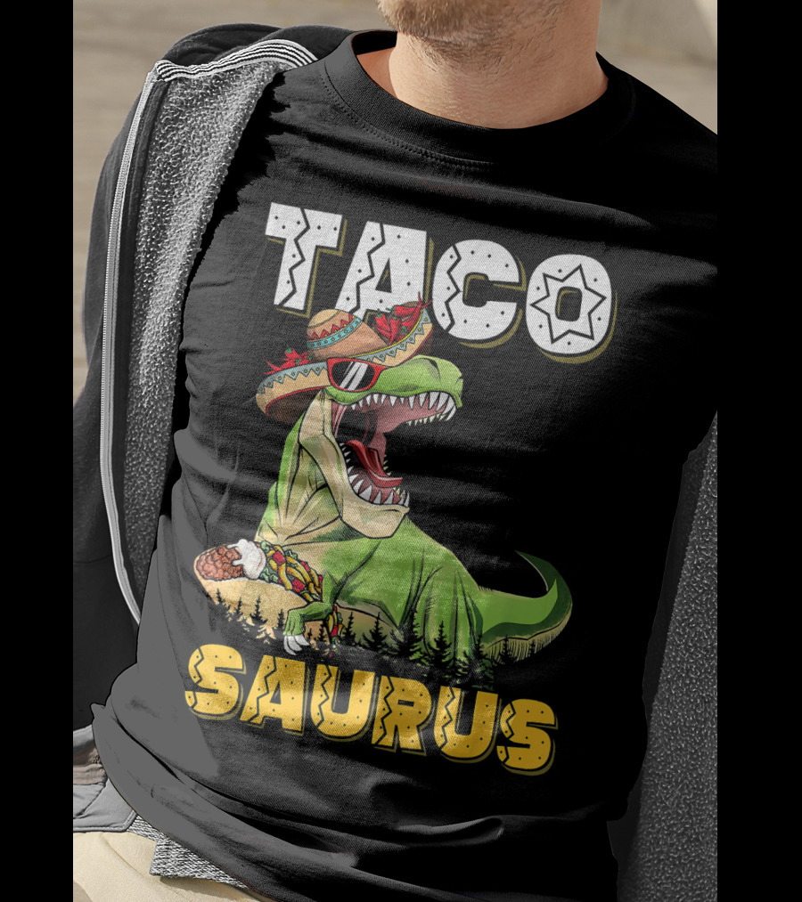 Taco Tacosaurus Cinco Dinosaur In Sombrero With Taco T-Shirt