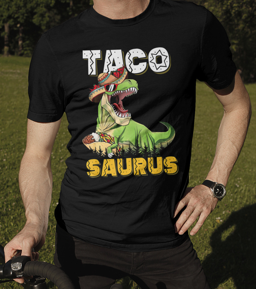 Taco Tacosaurus Cinco Dinosaur In Sombrero With Taco T-Shirt