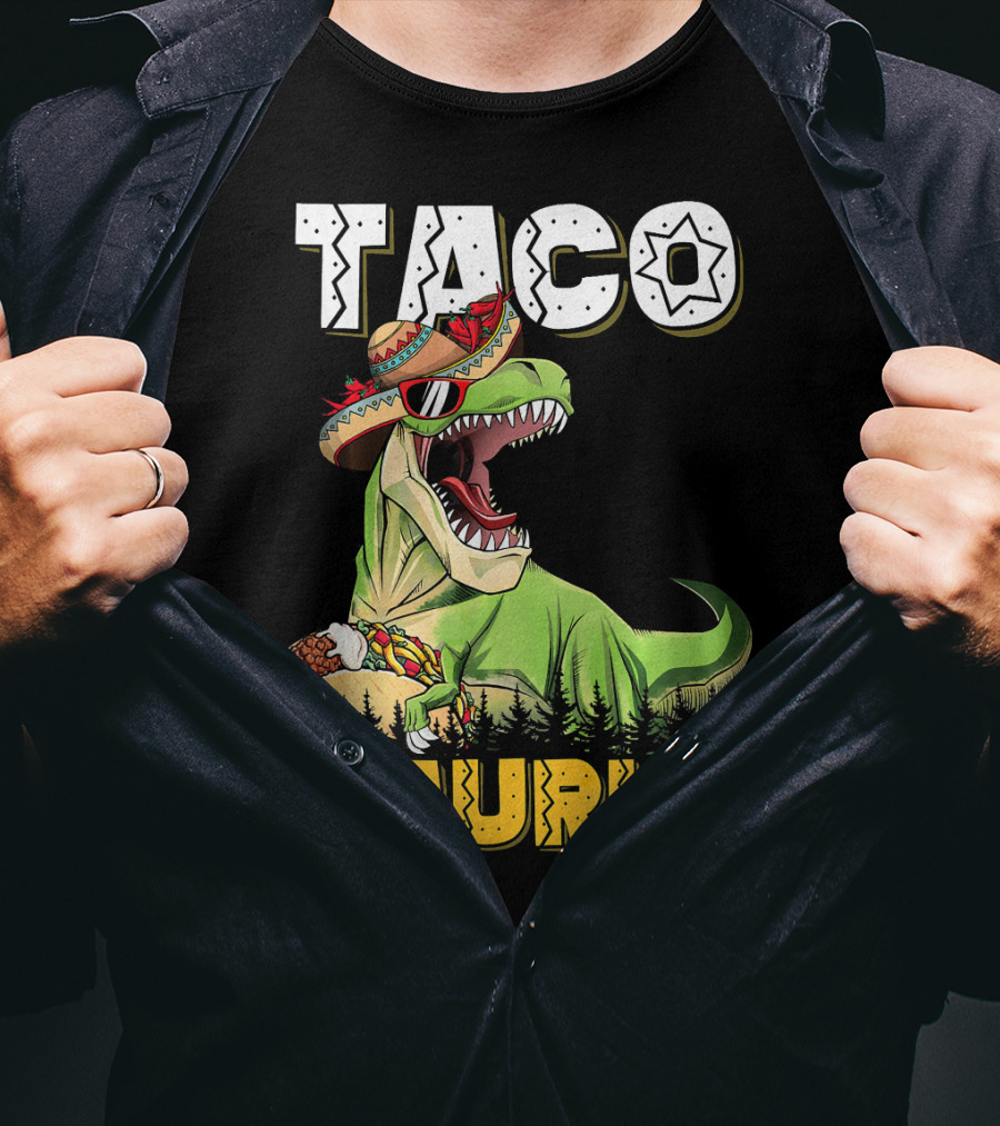 Taco Tacosaurus Cinco Dinosaur In Sombrero With Taco T-Shirt