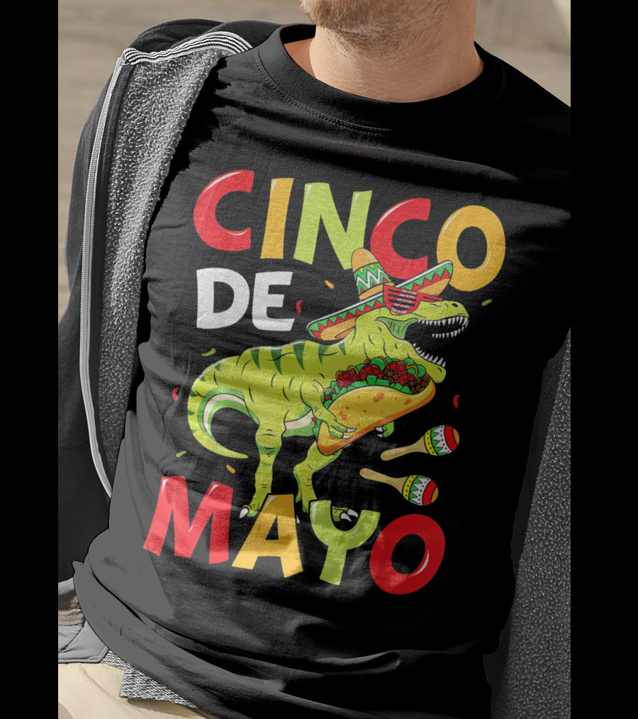Cinco De Mayo T Rex Kids Boys Dino Sombrero Taco Maracas T-Shirt