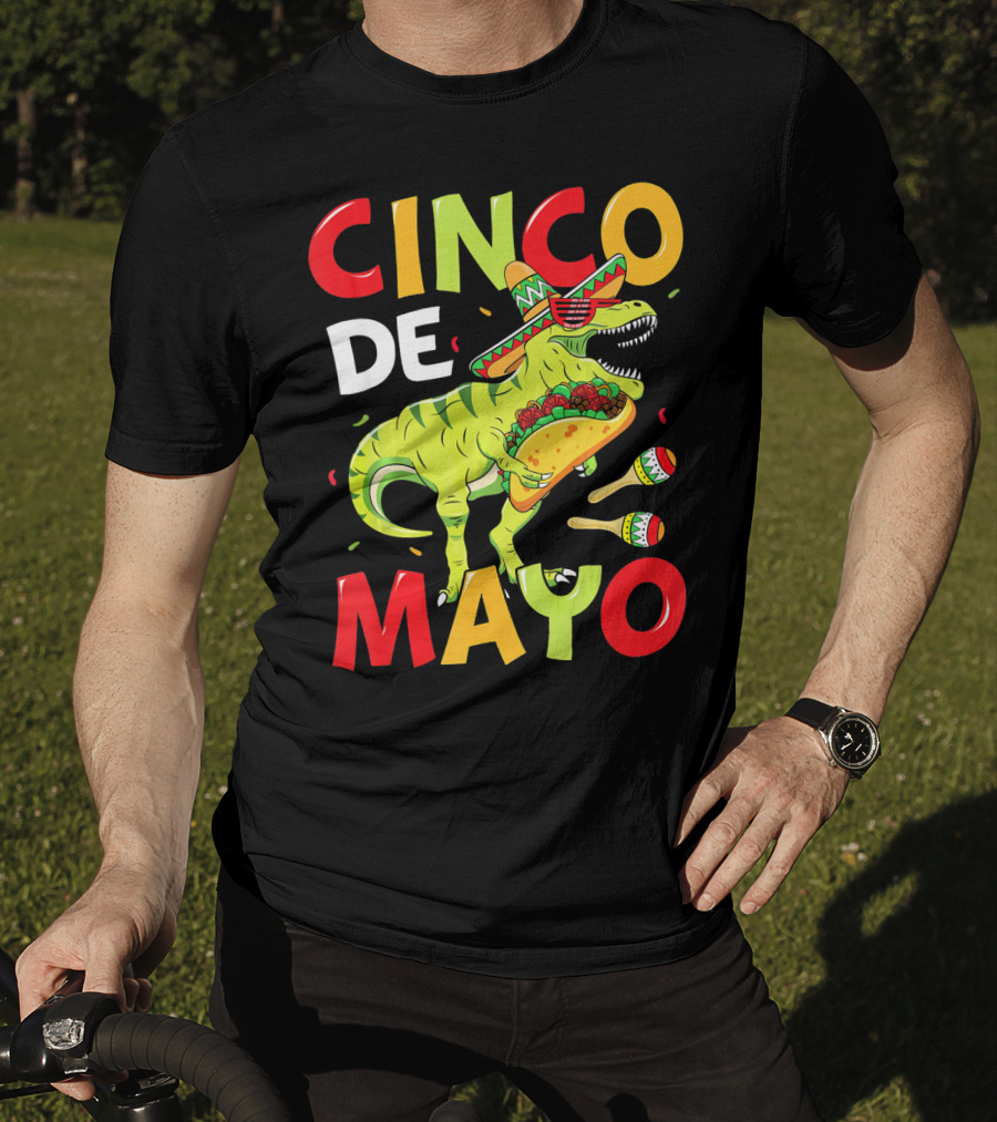Cinco De Mayo T Rex Kids Boys Dino Sombrero Taco Maracas T-Shirt