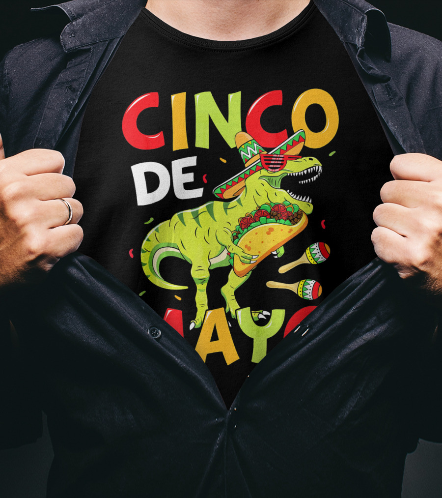 Cinco De Mayo T Rex Kids Boys Dino Sombrero Taco Maracas T-Shirt