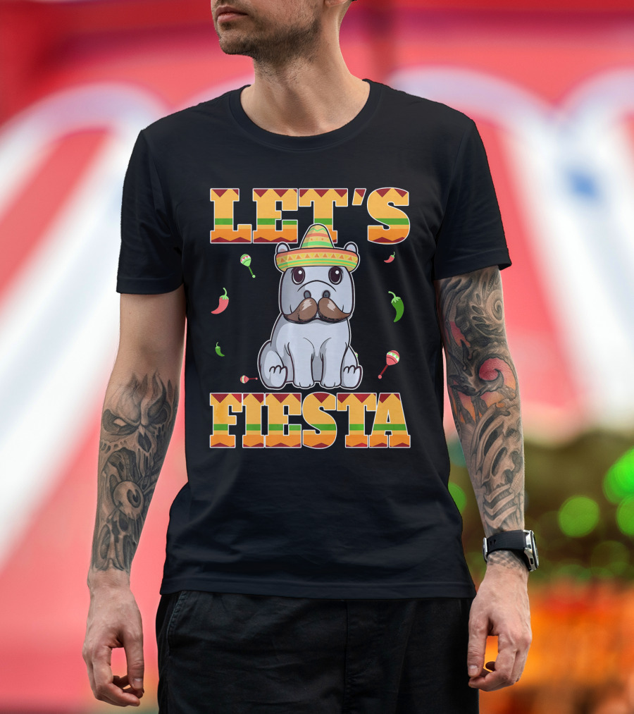 Let's Fiesta Hippopotamus Sombrero Peppers Maracas Cinco De Mayo T-Shirt