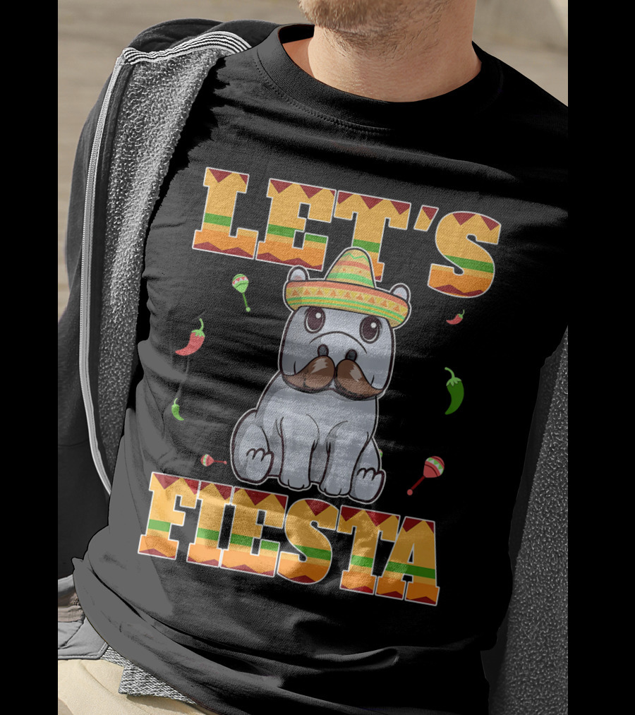 Let's Fiesta Hippopotamus Sombrero Peppers Maracas Cinco De Mayo T-Shirt