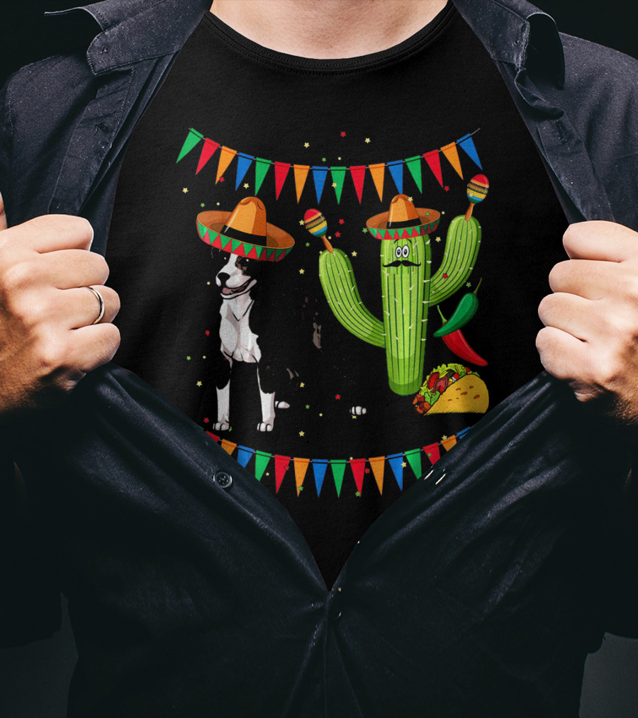 Sombrero American Pit Bull Terrier With Cactus And Taco Fiesta Elements T-Shirt