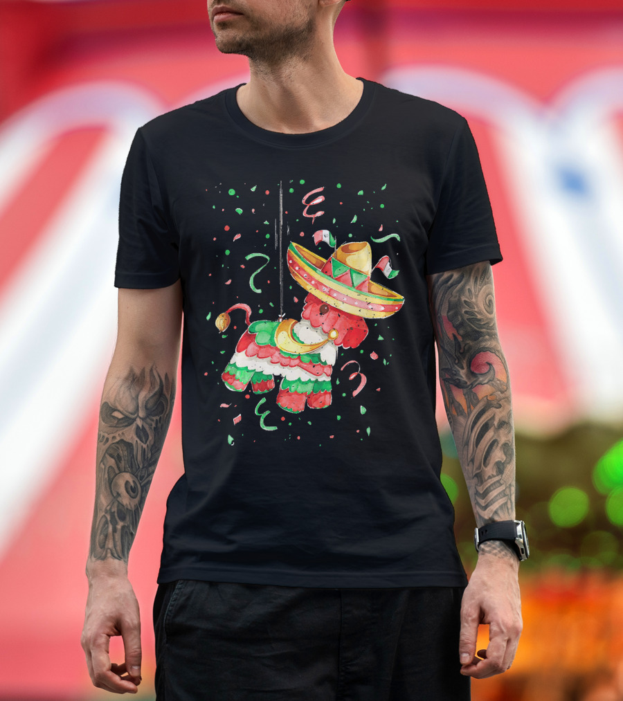 Happy 5th May Feliz Cinco De Mayo Mexica Piñata Sombrero Celebration Confetti T-Shirt