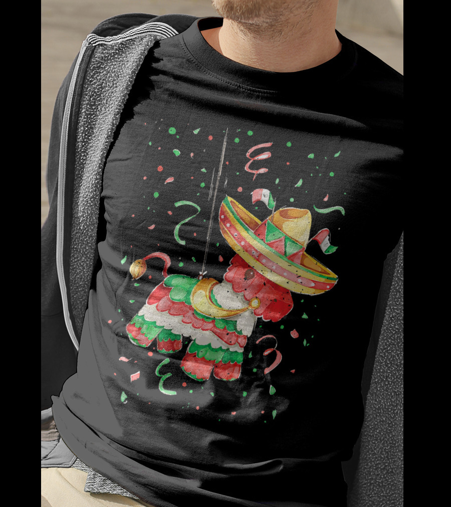 Happy 5th May Feliz Cinco De Mayo Mexica Piñata Sombrero Celebration Confetti T-Shirt