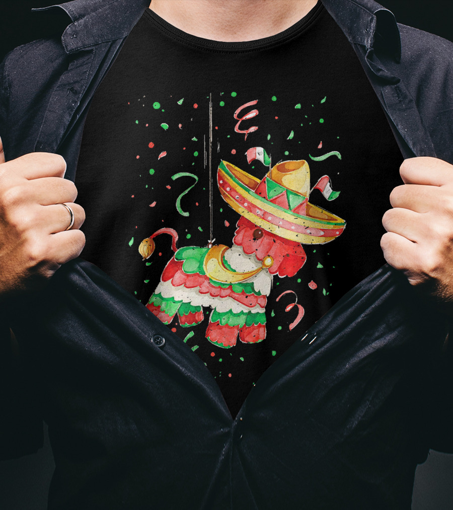 Happy 5th May Feliz Cinco De Mayo Mexica Piñata Sombrero Celebration Confetti T-Shirt